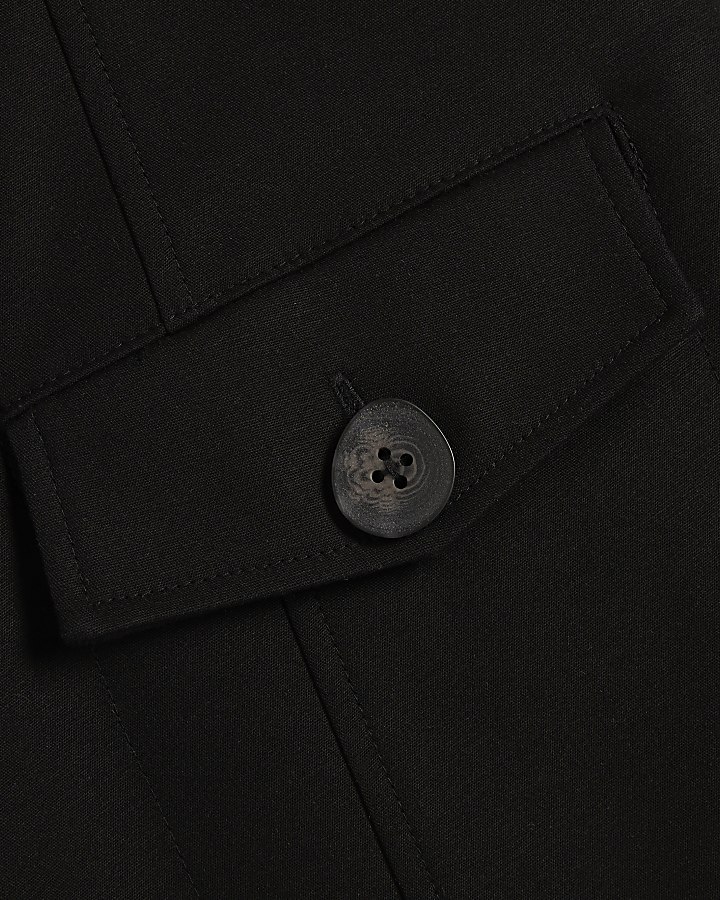 Black Cotton Blend Mini Shirt Dress