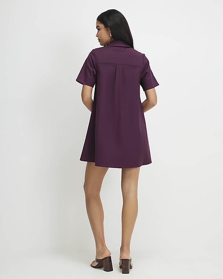 Purple Cotton Sateen Mini Shirt Dress