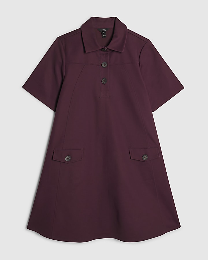 Purple Cotton Sateen Mini Shirt Dress