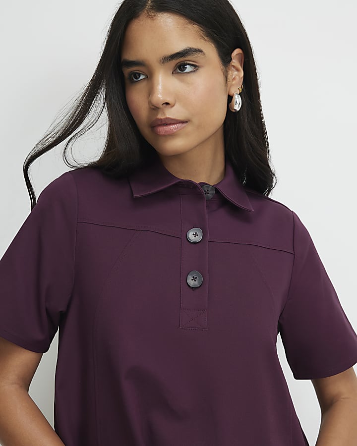 Purple Cotton Sateen Mini Shirt Dress