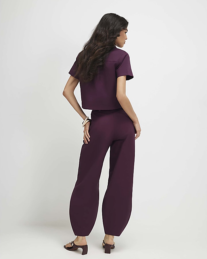 Red Cotton Sateen Barrel Leg Trousers