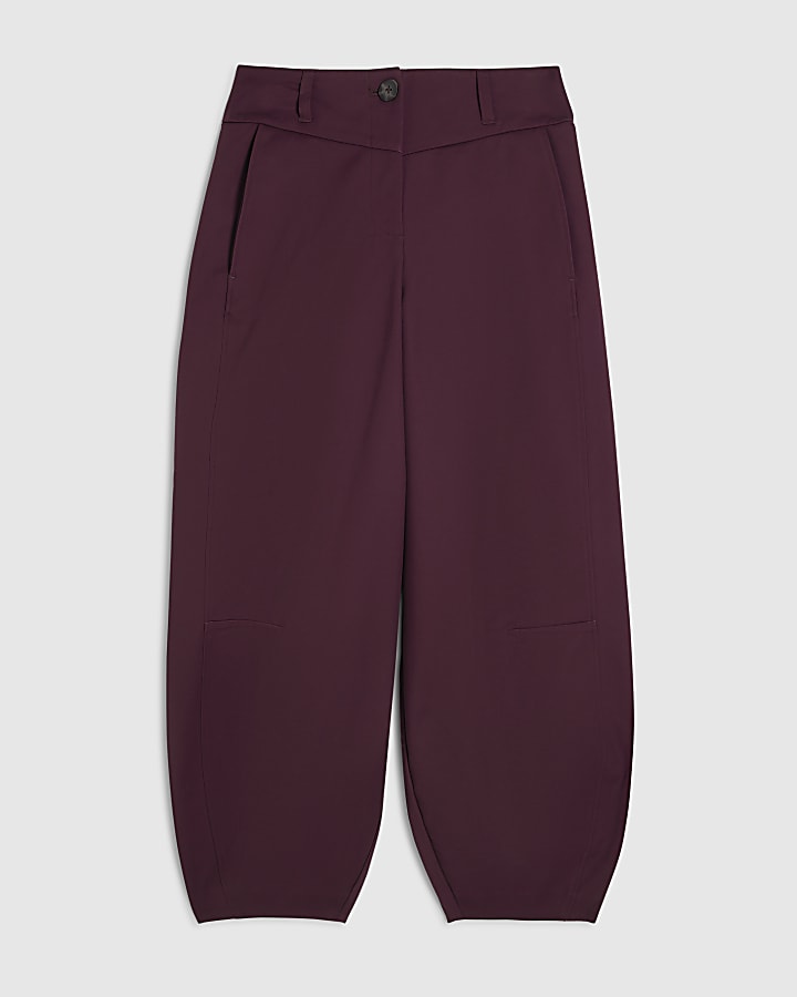 Red Cotton Sateen Barrel Leg Trousers