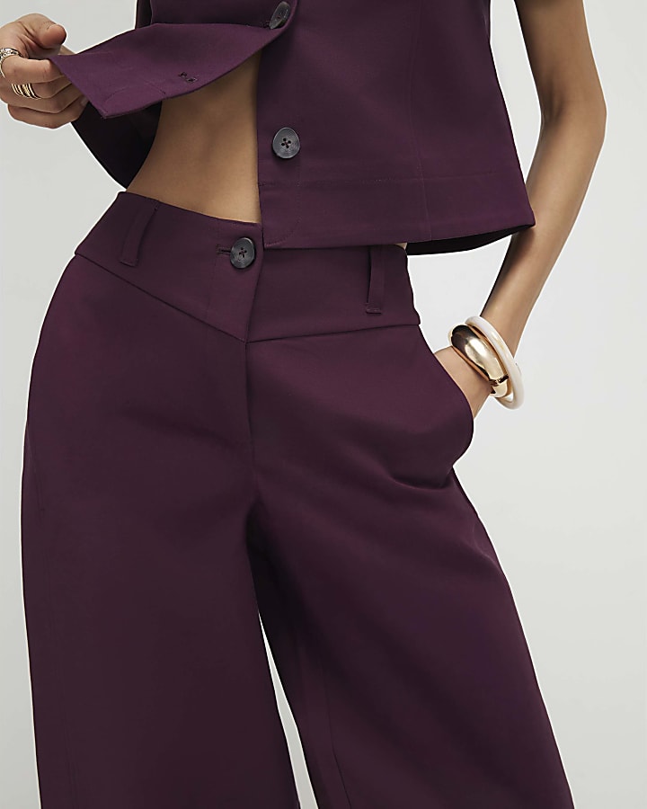 Red Cotton Sateen Barrel Leg Trousers