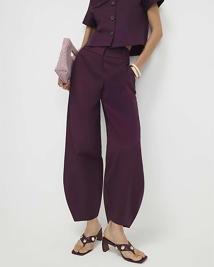 Red Cotton Sateen Barrel Leg Trousers