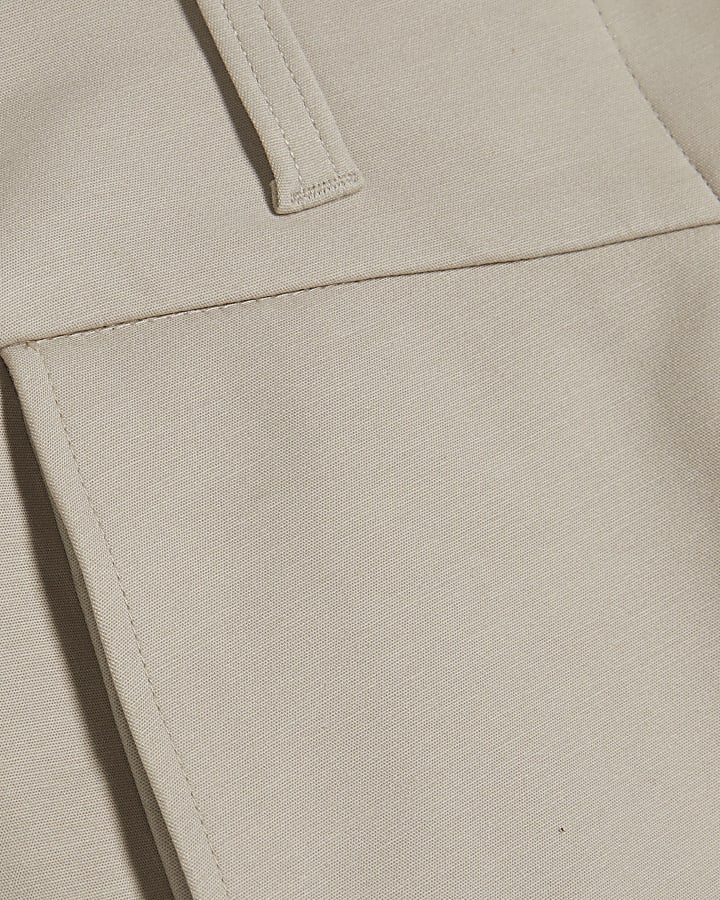 Beige Cotton Sateen Barrel Leg Trousers
