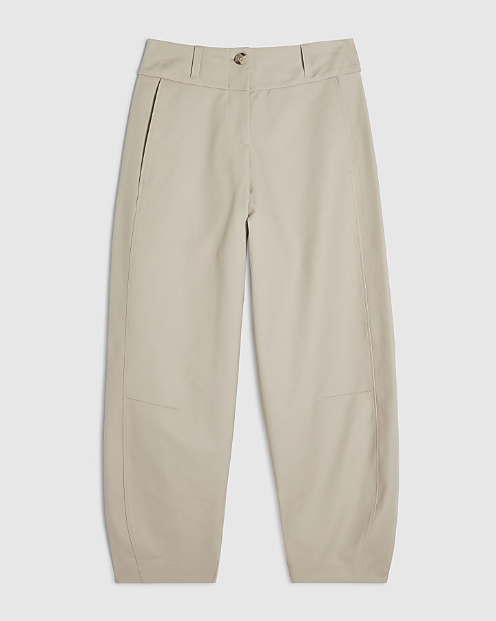 Beige Cotton Sateen Barrel Leg Trousers