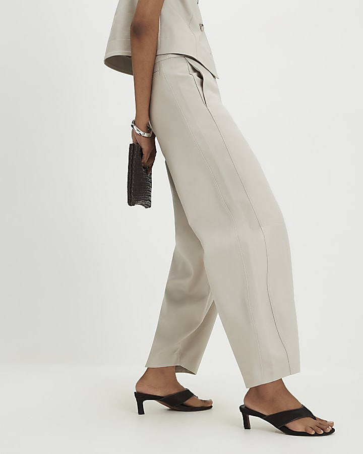 Beige Cotton Sateen Barrel Leg Trousers