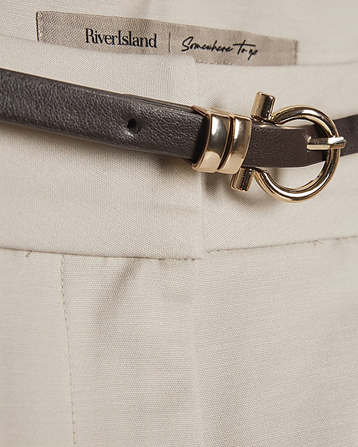Beige Belted Tailored Shorts