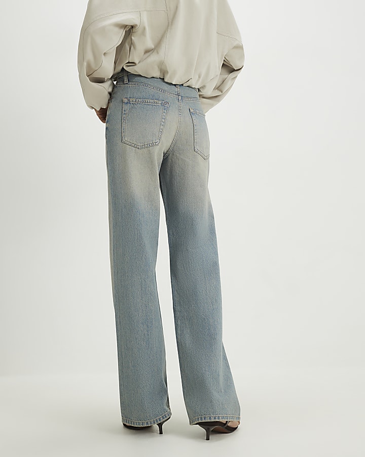 Blue Relaxed Straight Leg Jeans