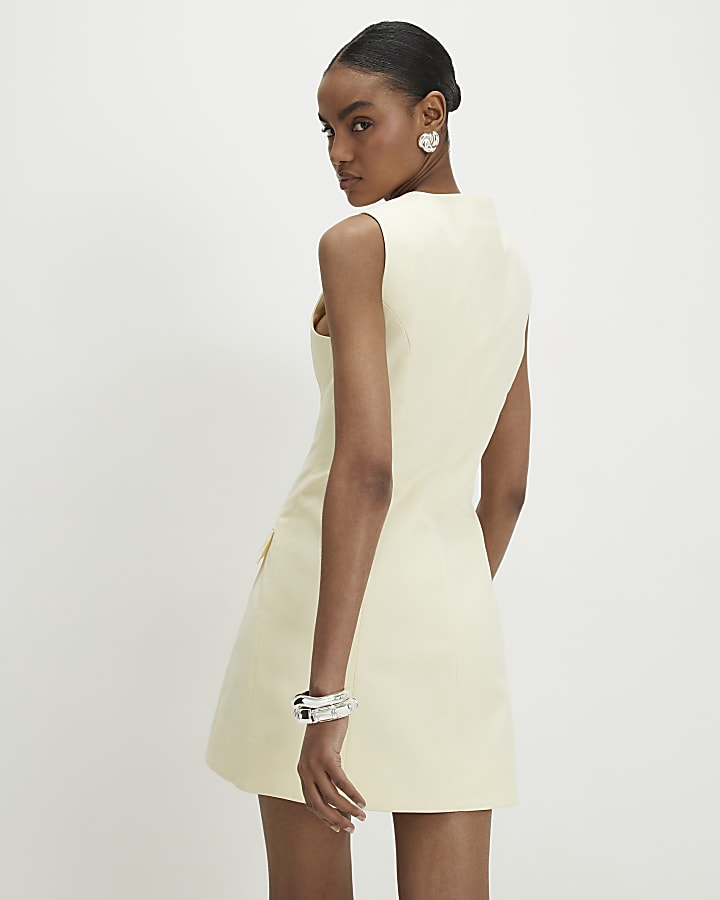 Yellow Cotton Blend Frill Pocket Mini Dress