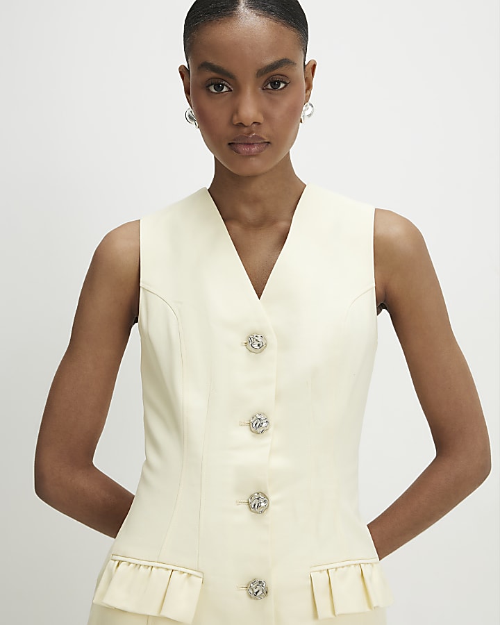 Yellow Cotton Blend Frill Pocket Mini Dress