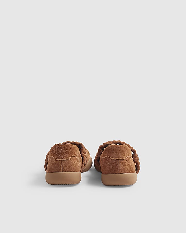 Brown Suede Ruched Sneakerina Ballet Trainers