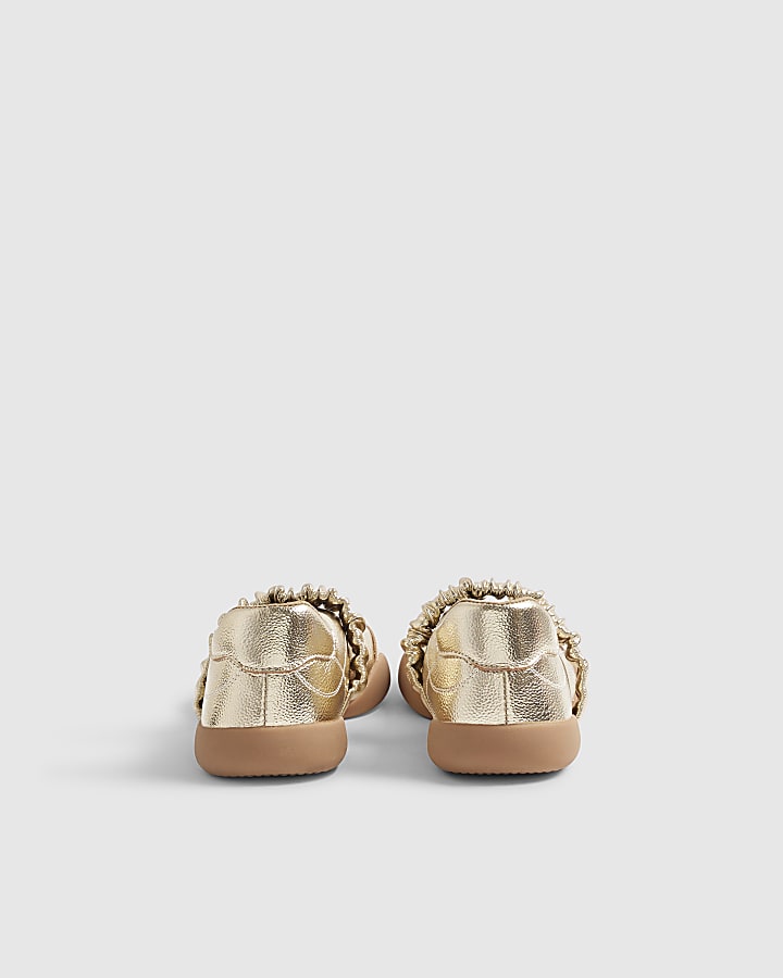Gold Ruched Strap Sneakerina Ballet Trainers