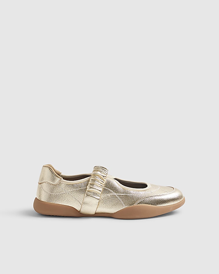 Gold Ruched Strap Sneakerina Ballet Trainers