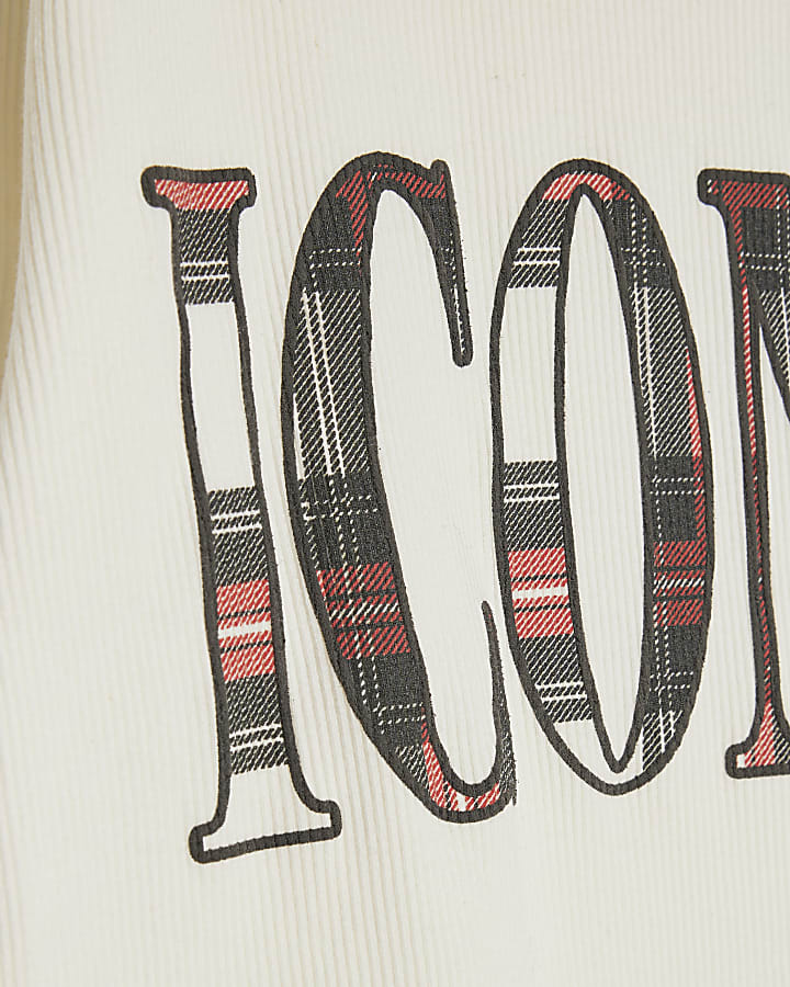 Cream Long Sleeve Iconic Check Fitted T-Shirt