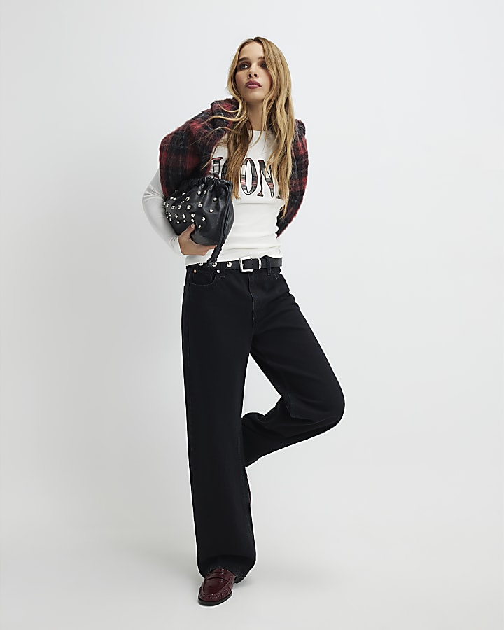 Cream Long Sleeve Iconic Check Fitted T-Shirt