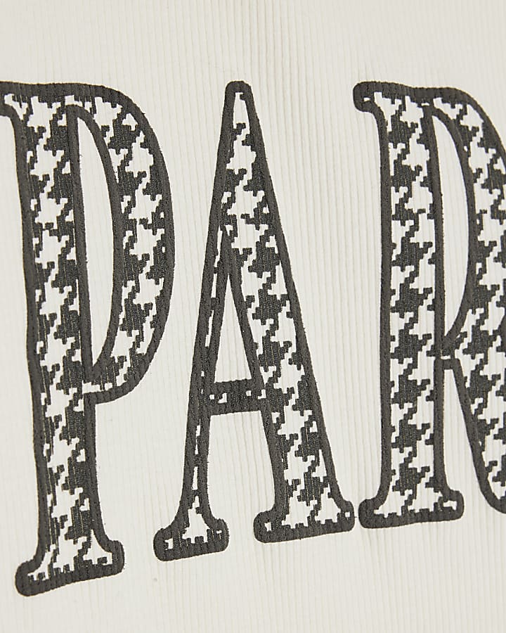 Cream Long Sleeve Dogtooth Paris T-Shirt