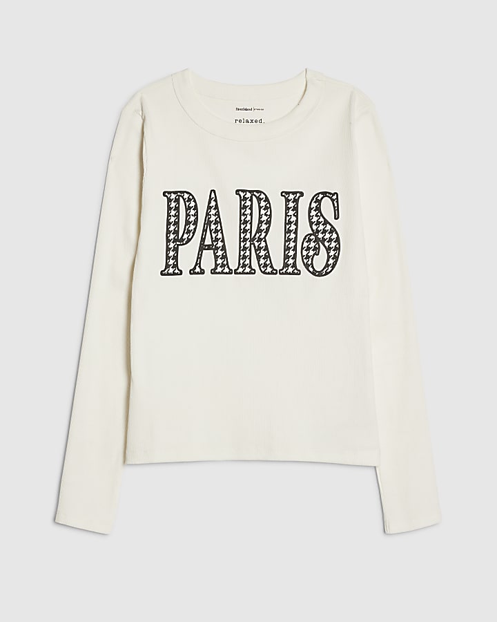 Cream Long Sleeve Dogtooth Paris T-Shirt