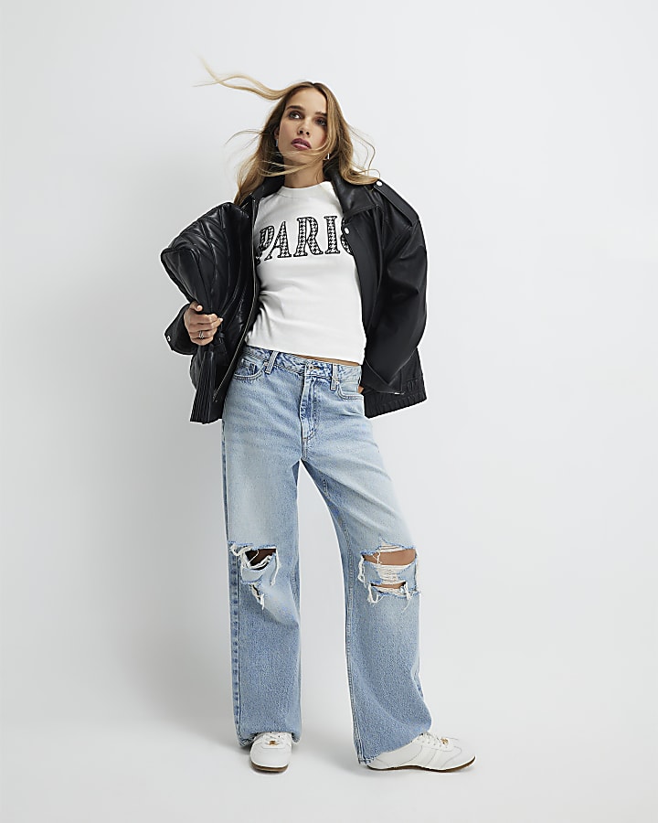 Cream Long Sleeve Dogtooth Paris T-Shirt