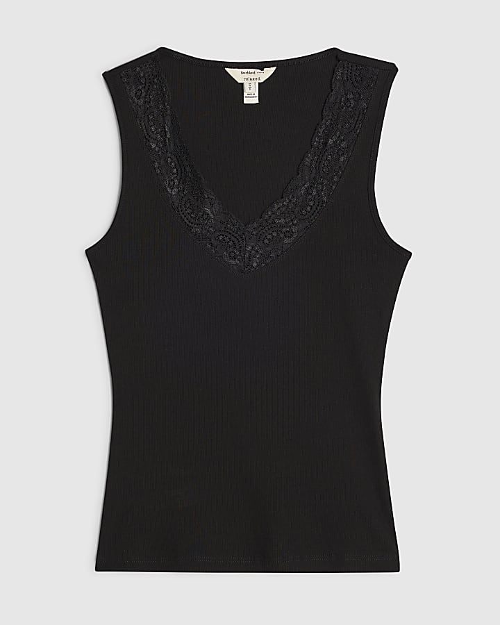 Black Lace Trim Tank Top
