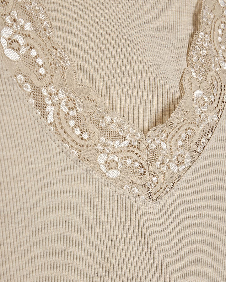 Beige Lace Trim Tank Top