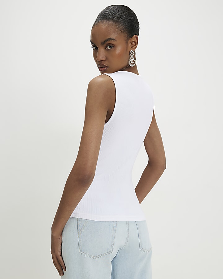 White Lace Trim Tank Top