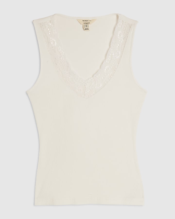 White Lace Trim Tank Top
