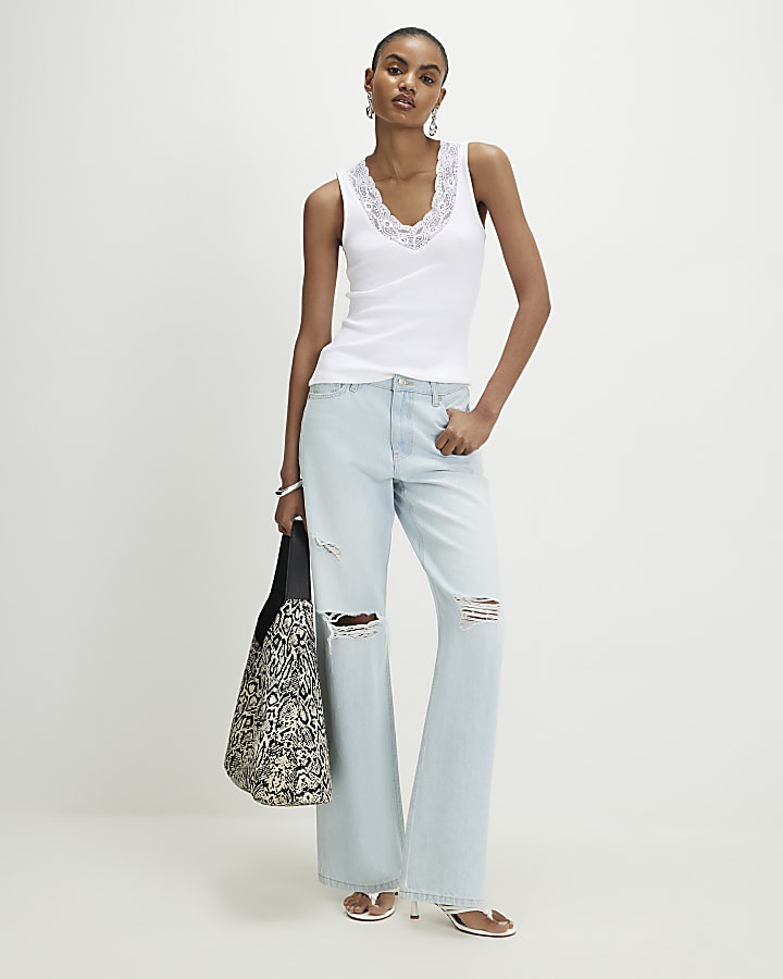 White Lace Trim Tank Top