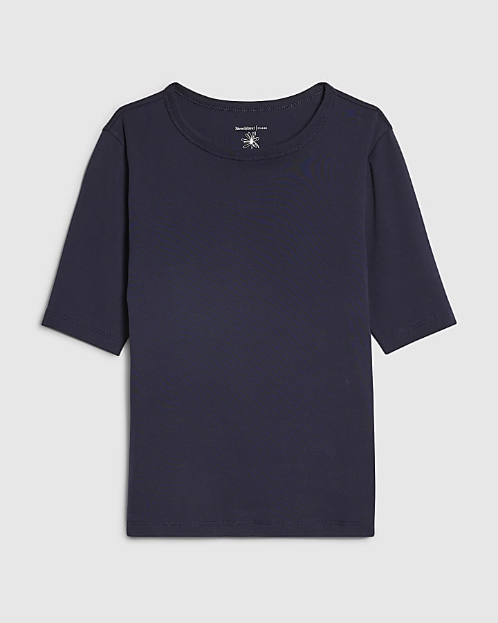 Navy Cotton Fitted T-Shirt