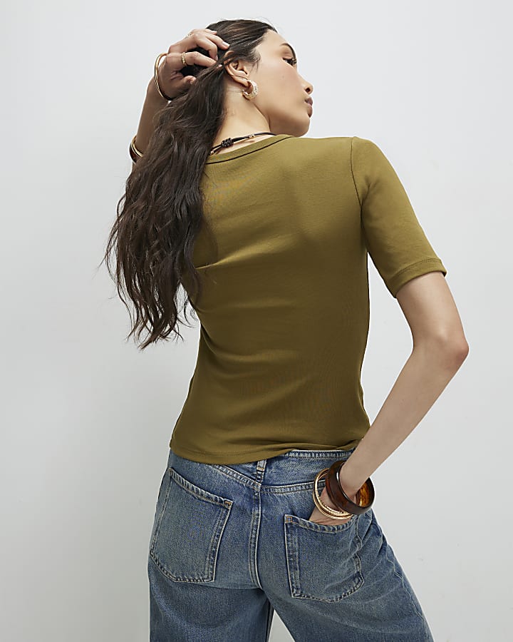 Green Cotton Fitted T-Shirt