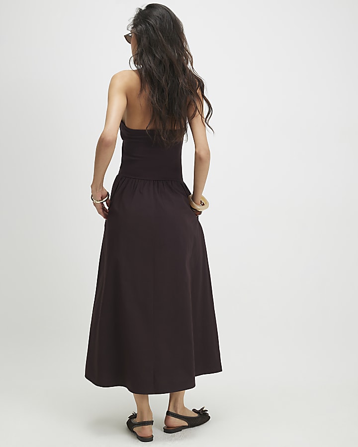Brown Halter Neck Maxi Dress