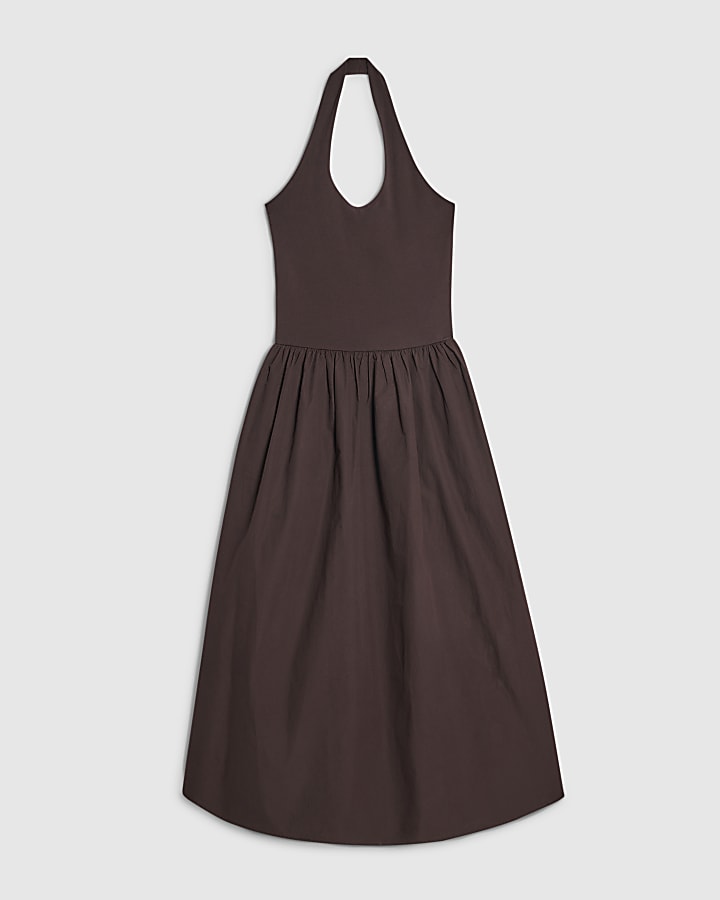 Brown Halter Neck Maxi Dress
