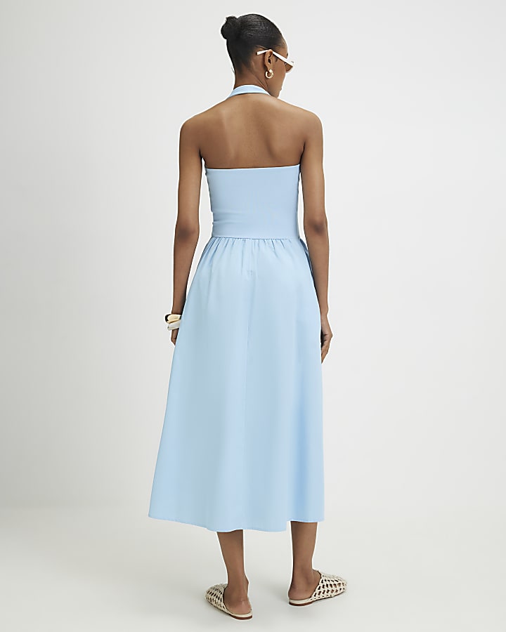 Blue Halter Neck Maxi Dress