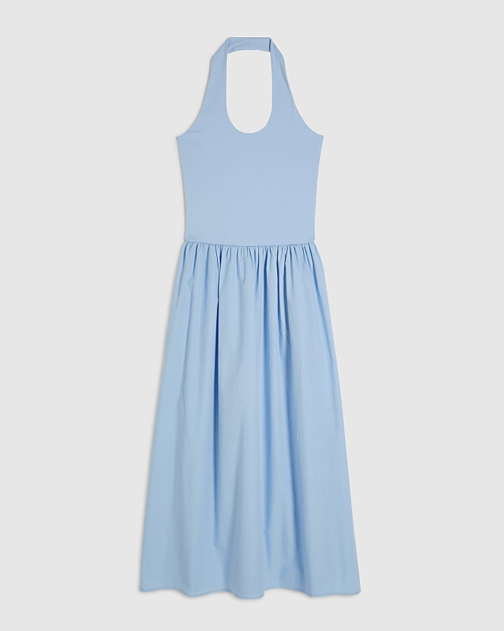 Blue Halter Neck Maxi Dress