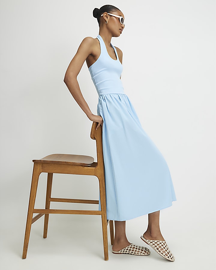 Blue Halter Neck Maxi Dress