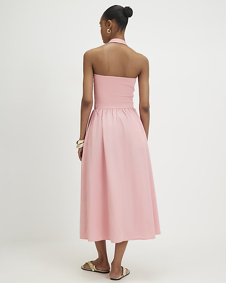 Pink Halter Neck Maxi Dress