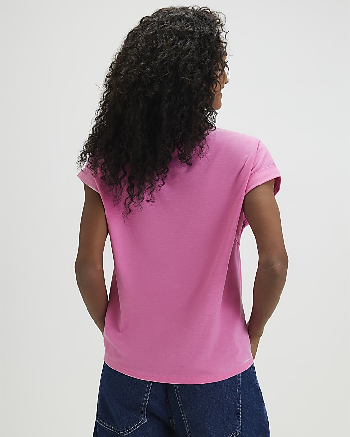 Pink Short Sleeve Burnout Effect T-Shirt