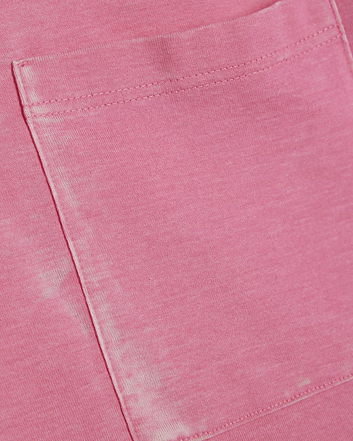 Pink Cotton Blend Burnout Effect T-Shirt