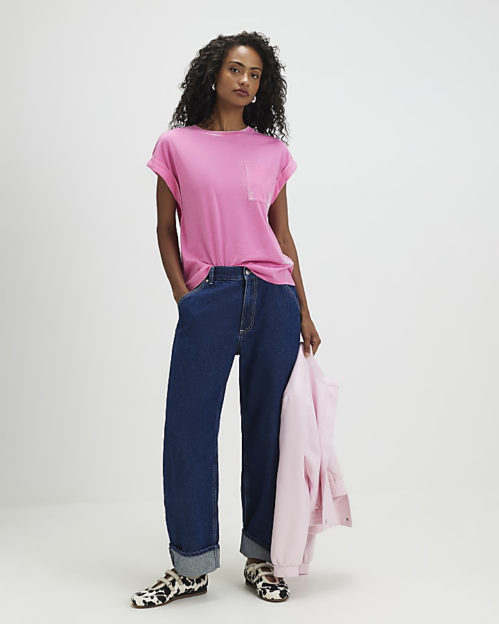 Pink Short Sleeve Burnout Effect T-Shirt