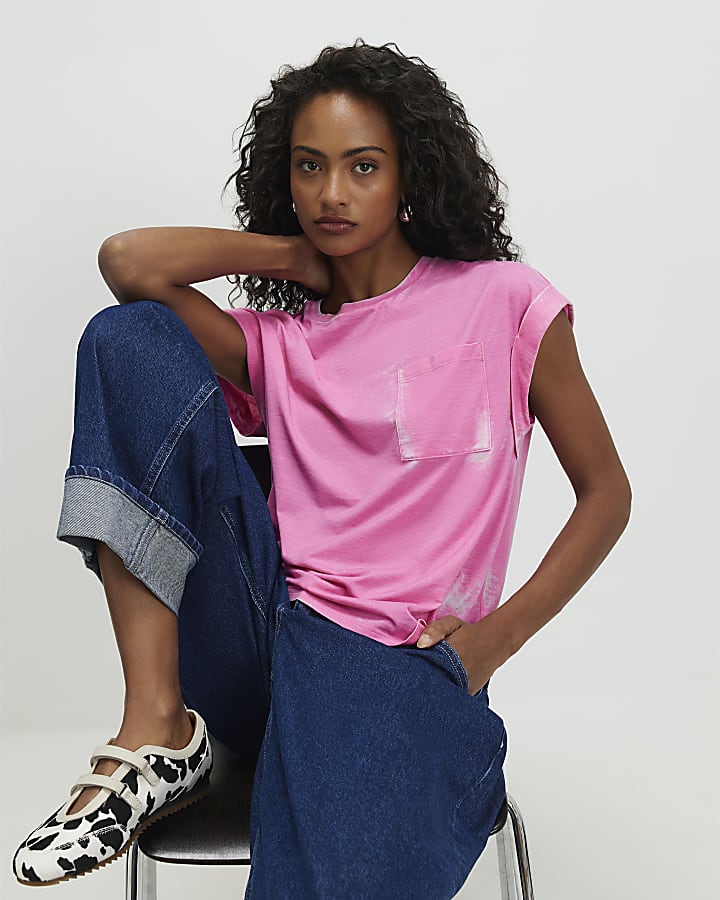 Pink Short Sleeve Burnout Effect T-Shirt