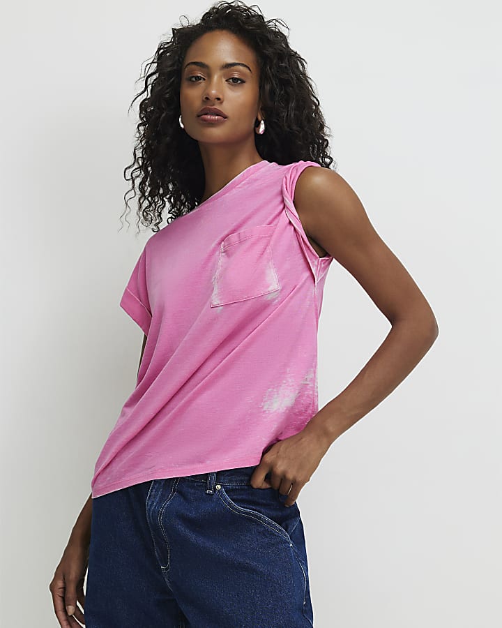 Pink Short Sleeve Burnout Effect T-Shirt
