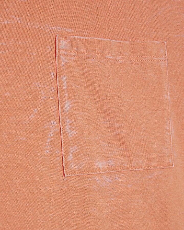 Orange Cotton Blend Burnout Effect T-Shirt