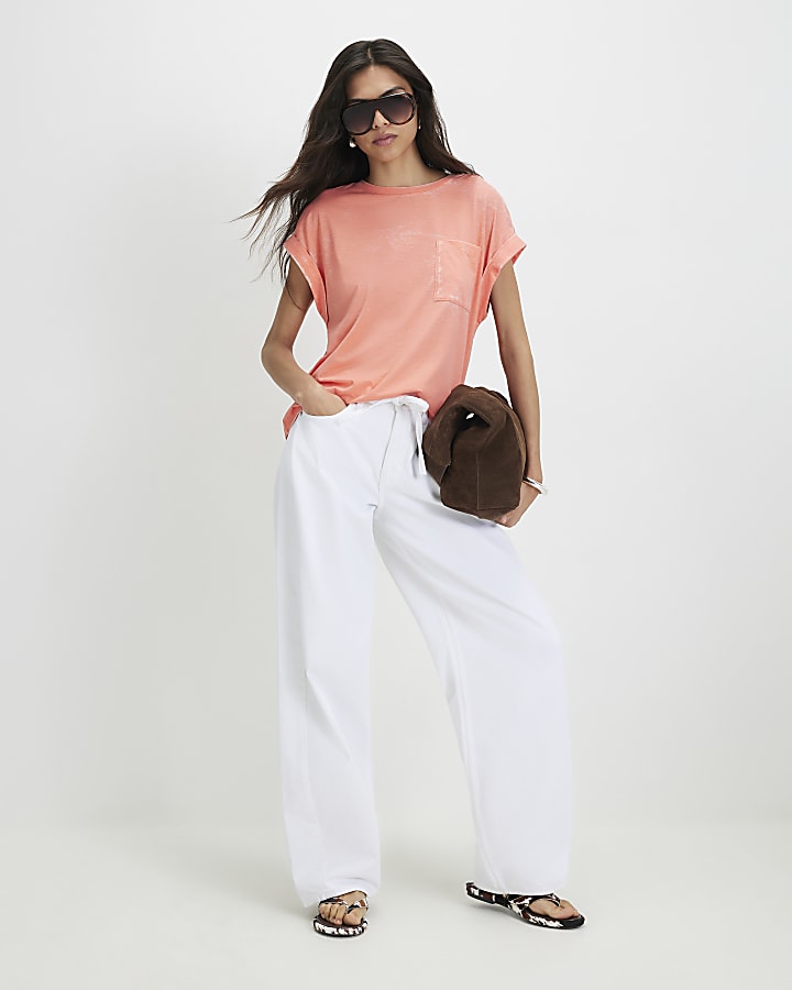 Orange Short Sleeve Burnout Effect T-Shirt