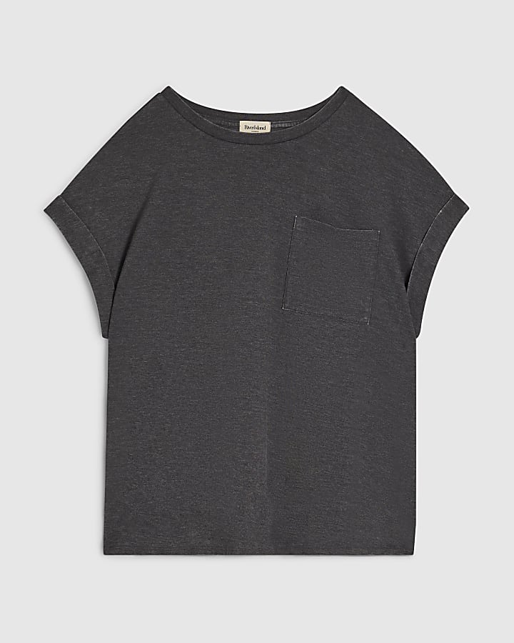 Grey Cotton Blend Burnout Effect T-Shirt