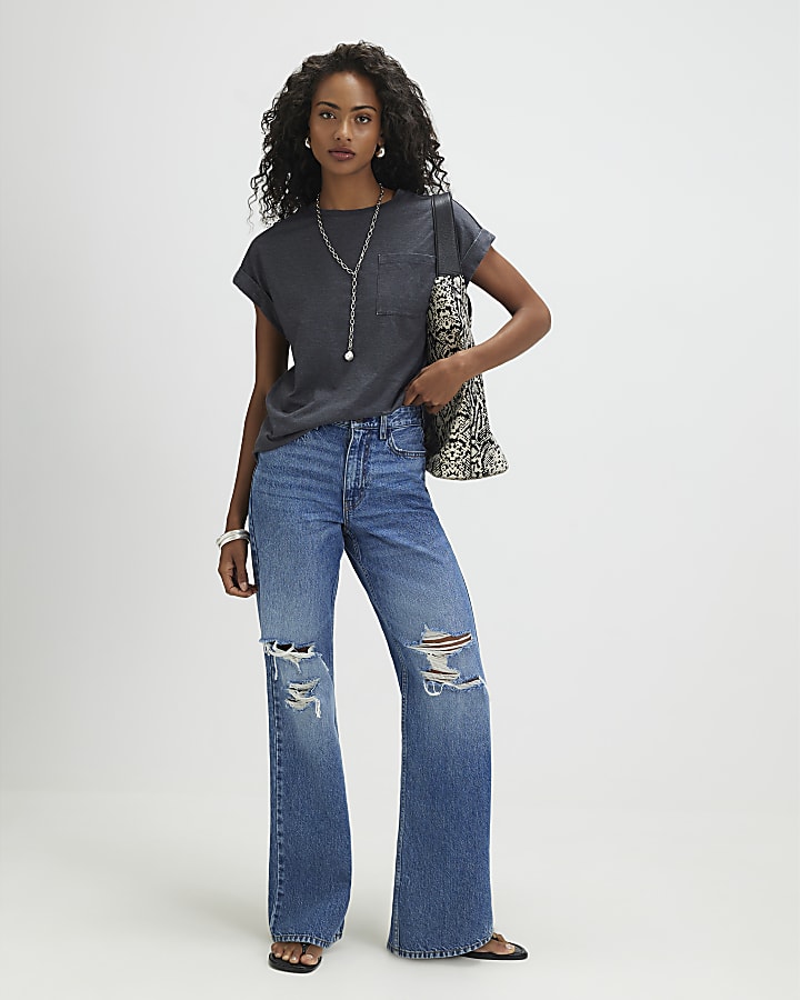 Grey Short Sleeve Burnout Effect T-Shirt