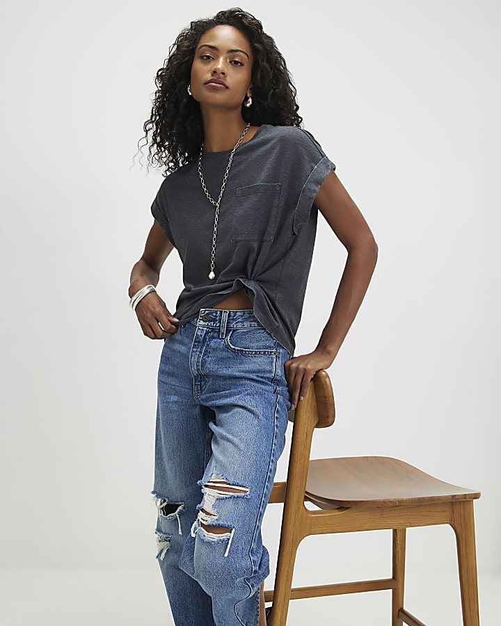 Grey Short Sleeve Burnout Effect T-Shirt