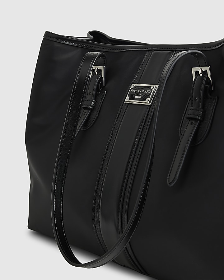 Black Nylon Buckle Handle Shopper Bag