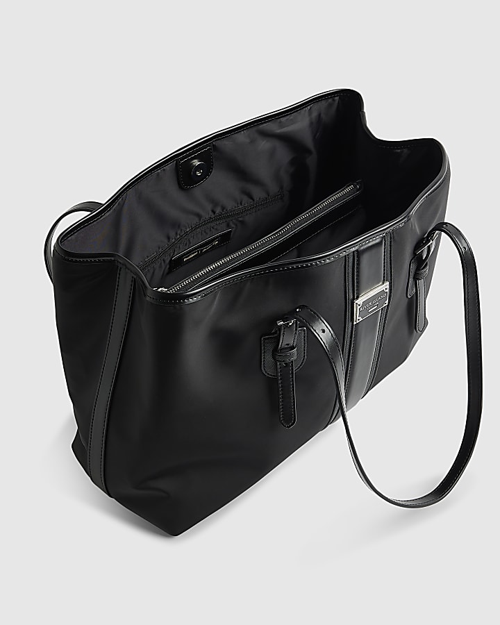 Black Nylon Buckle Handle Shopper Bag