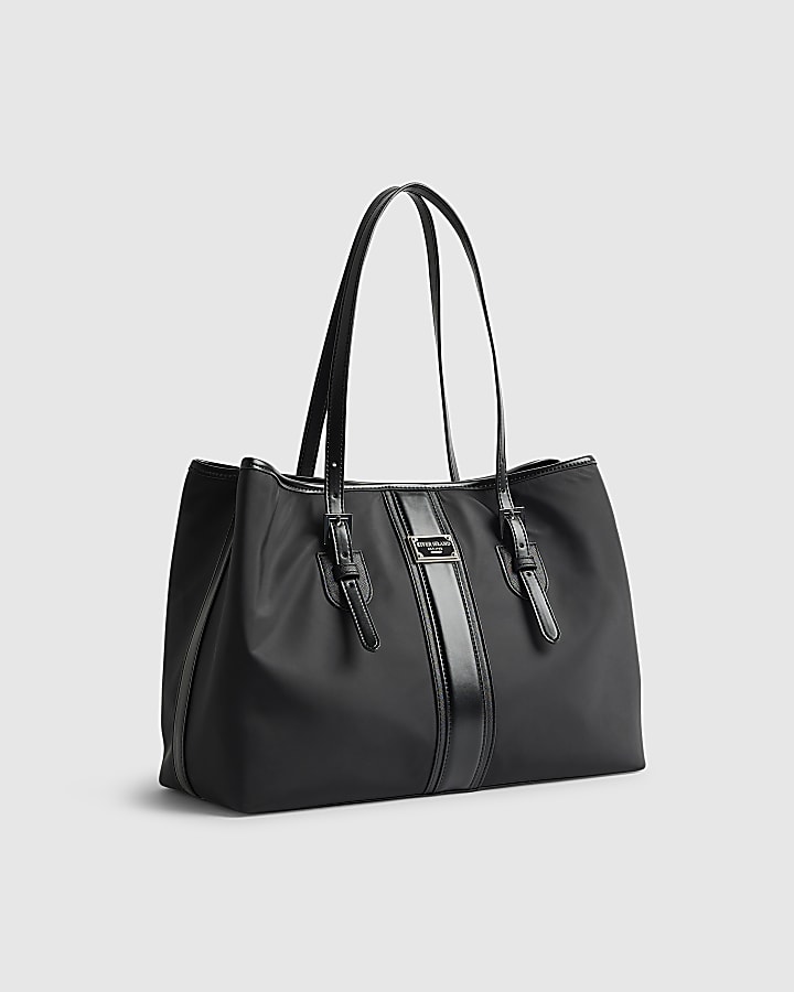 Black Nylon Buckle Handle Shopper Bag