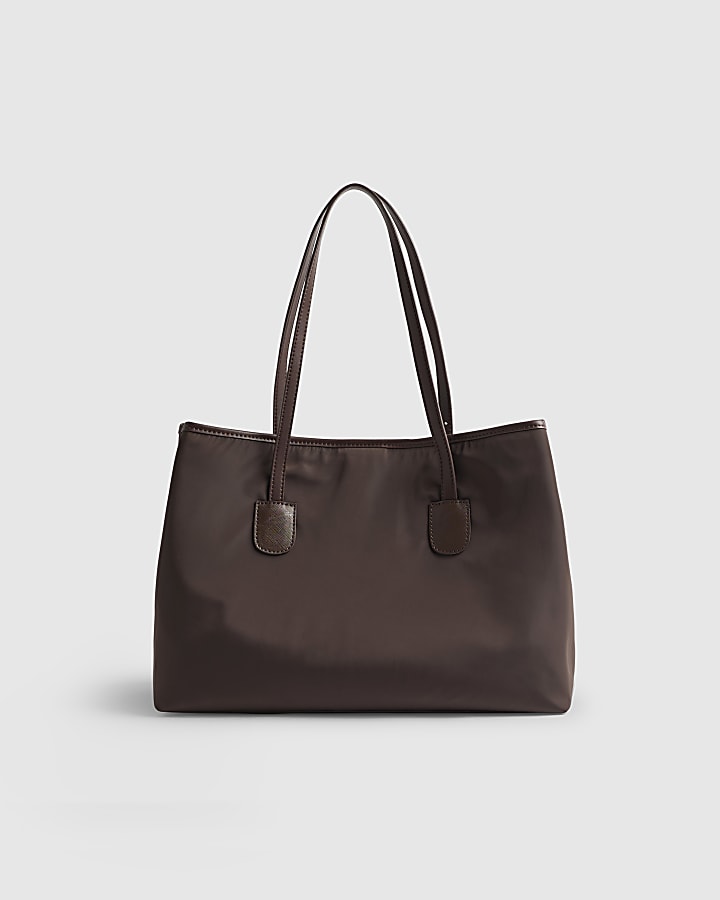 Brown Nylon Buckle Handle Shopper Bag